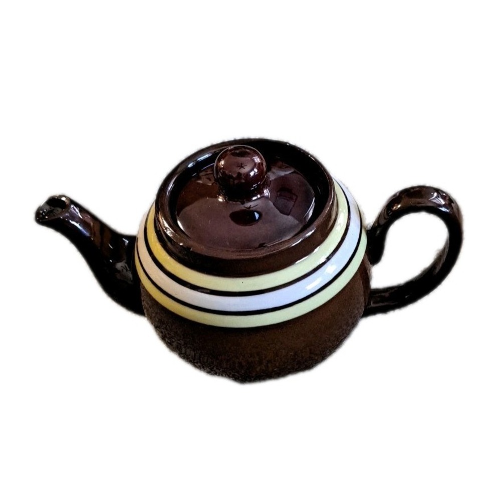 Vtg ALB Brown Betty‎ Made In England Yellow White Stripe Teapot